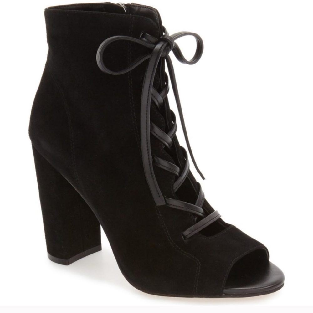 🔥Sam Edelman OpenToe Suede Black Tie Booties 7.5